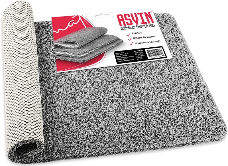 Asvin Soft Textured Bath, Shower, Tub Mat, 24x16 Inch Rectangular, Phthalate Free, Non Slip Comfort Bathtub Mats with Drain, PVC Loofah Bathroom Mat for Wet Areas, Quick Drying, Grey - Image 1
